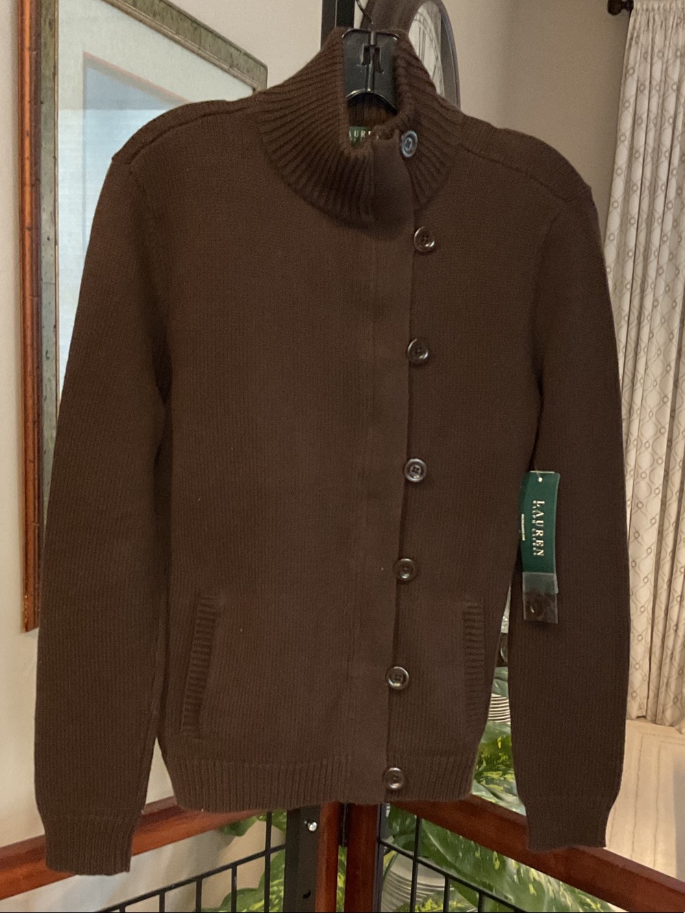 Lauren Ralph Lauren - Women’s Brown Zip & Button Front Cardigan Sweater, Medium
